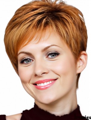 Natural Human Hair Wigs With Capless Wavy Style Auburn Color