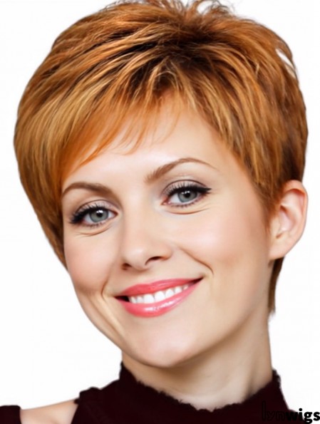 Natural Human Hair Wigs With Capless Wavy Style Auburn Color
