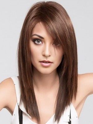 Brown 16 inch With Bangs Long Trendy Monofilament Wigs