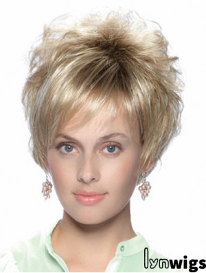 No-Fuss 8 inch Straight Blonde With Bangs Short Wigs
