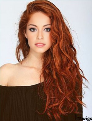 22 inch Wavy Without Bangs Lace Front Copper Online Long Wigs