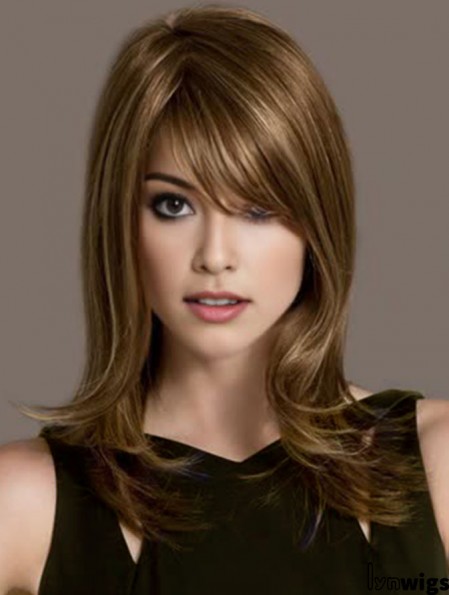 Designed Blonde Straight Layered Lace Front Long Wigs