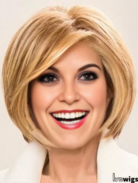 6 inch Chin Length Monofilament Blonde Bob Cut Wigs Women