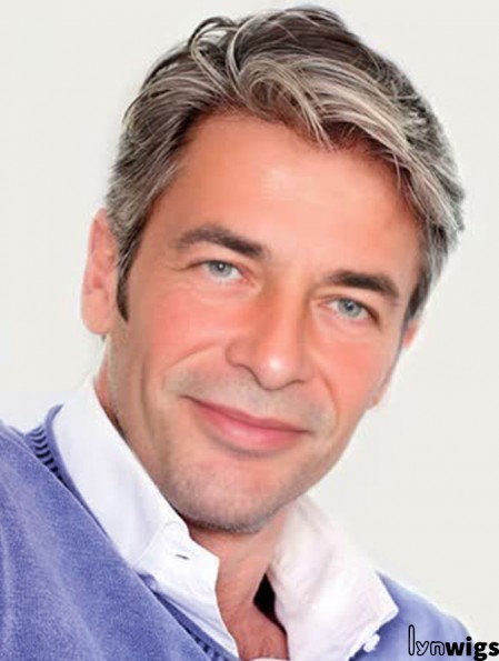 Monofilam Straight Synthetic Short Grey Wigs For Men