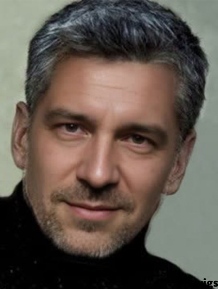 Grey 6 inch Capless Grey Short Remy Human Hair Straight Mens Wigs