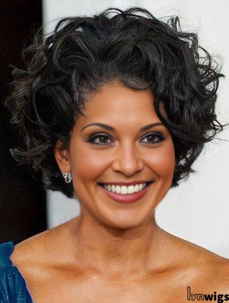 Lace Front Boycuts Short Curly 8 inch Black Sassy  Wigs