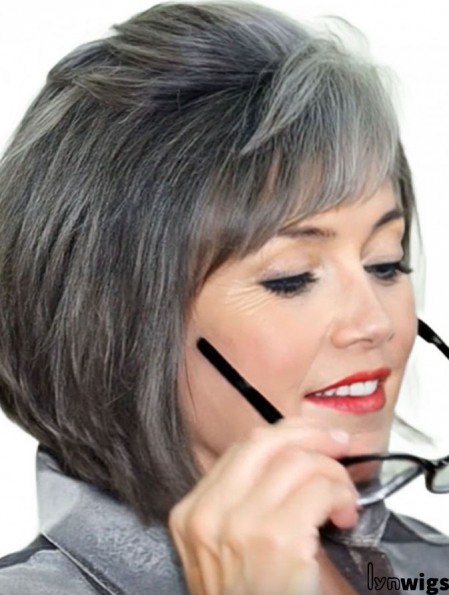 Straight Capless 12 inch Stylish Chin Length Grey Wigs